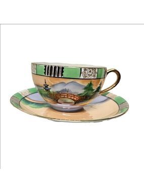 Vintage Chickaramachi Handpainted Japanese Porcelain Teacup and Saucer